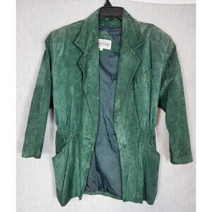 Vintage Braefair Leather Jacket Coat (L) Green 80's Retro Classic Dressy Work